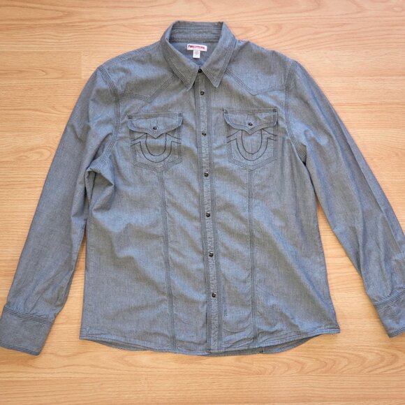 True Religion Gray Western Style Button Up Shirt, Long Sleeve, Size XL - Picture 1 of 8